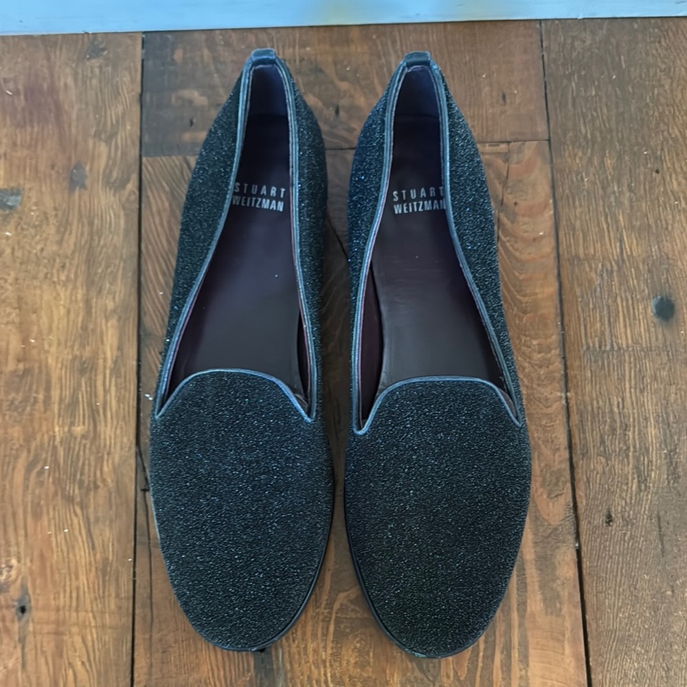Stuart Weitzman Black Glitter Loafers - size 9